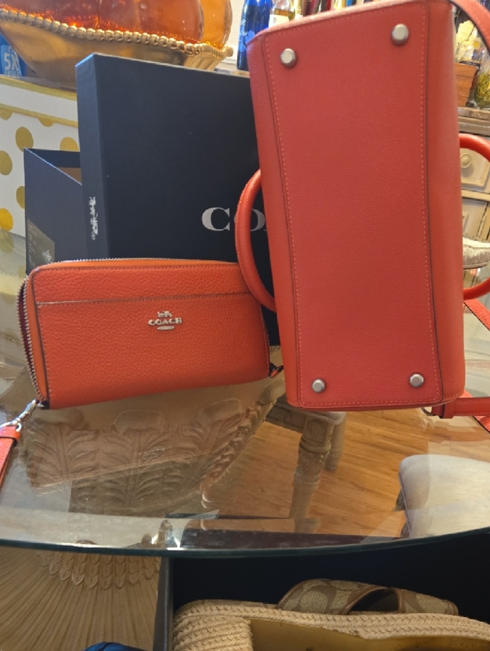 Coach Orange Textured Leather Satchel with Matching Wallet - Picture 9 of 13